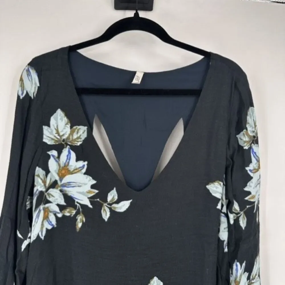 Free People‎ Wanderer Mini Dress Charcoal Floral Bell Sleeve As Seen On TV Small - Picture 4 of 15